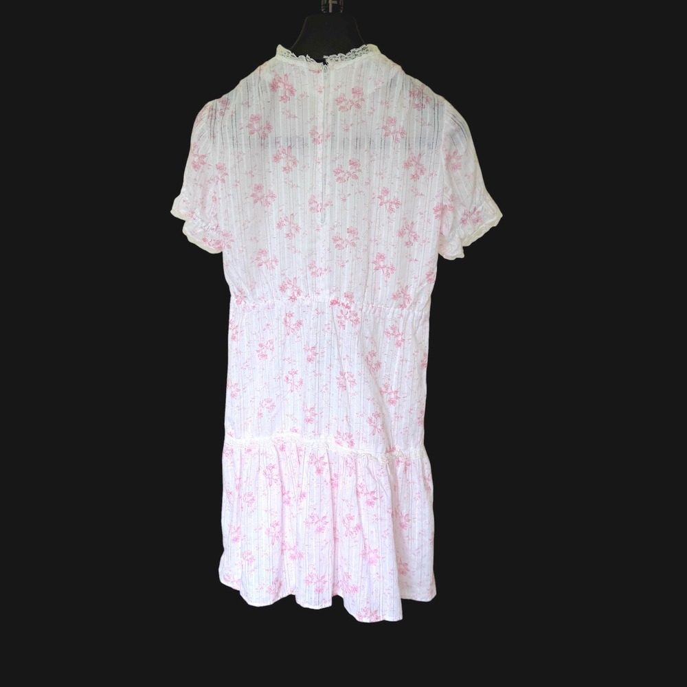 Vintage Coquette Pink Floral Lace Dobby Tiered Mini Dress Love Shack Fancy Style - Picture 2 of 5